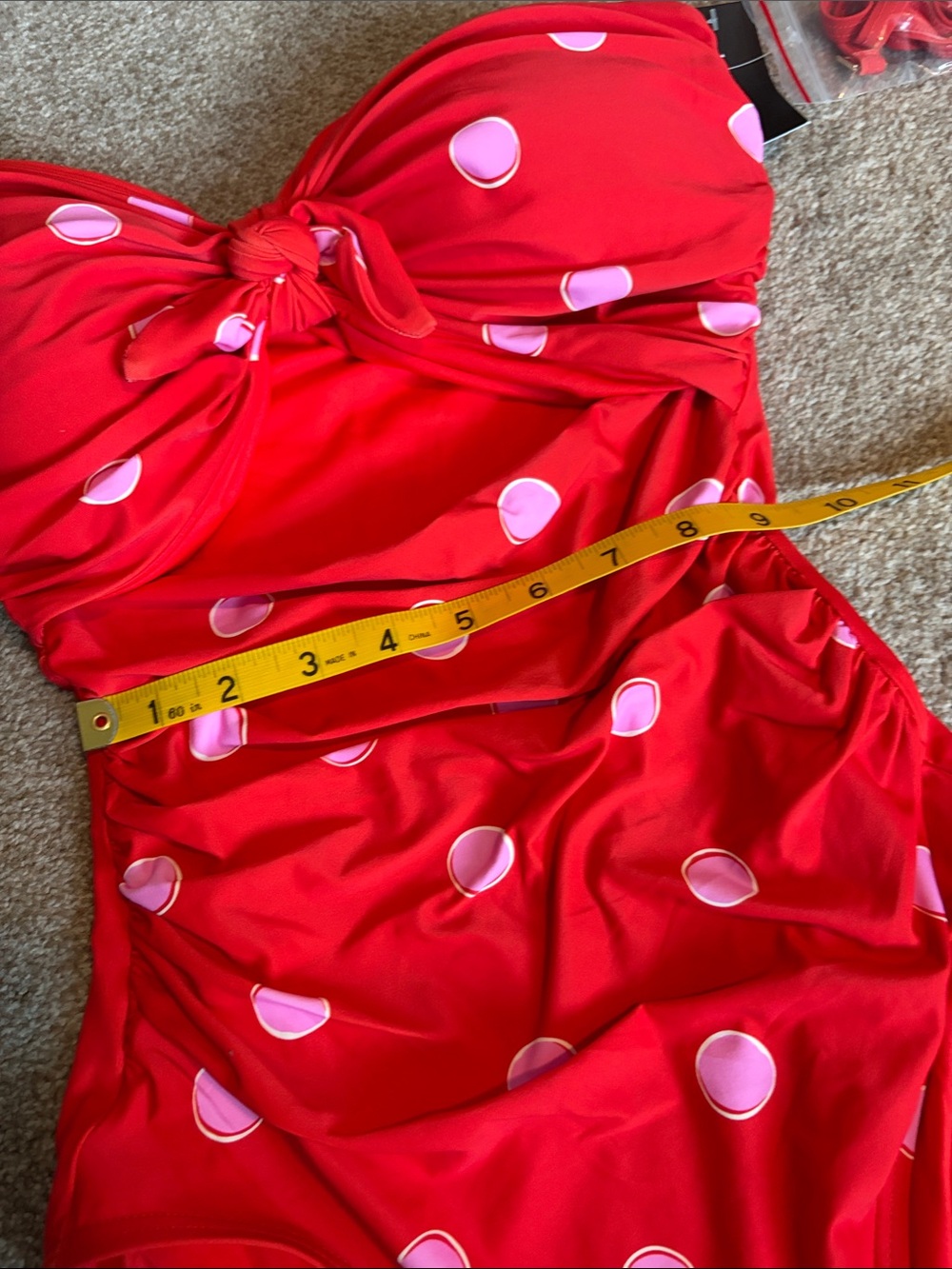 kate spade goji berry Red One-Piece Swimsuit with Pink Polka Dots size small - Picture 6 of 10